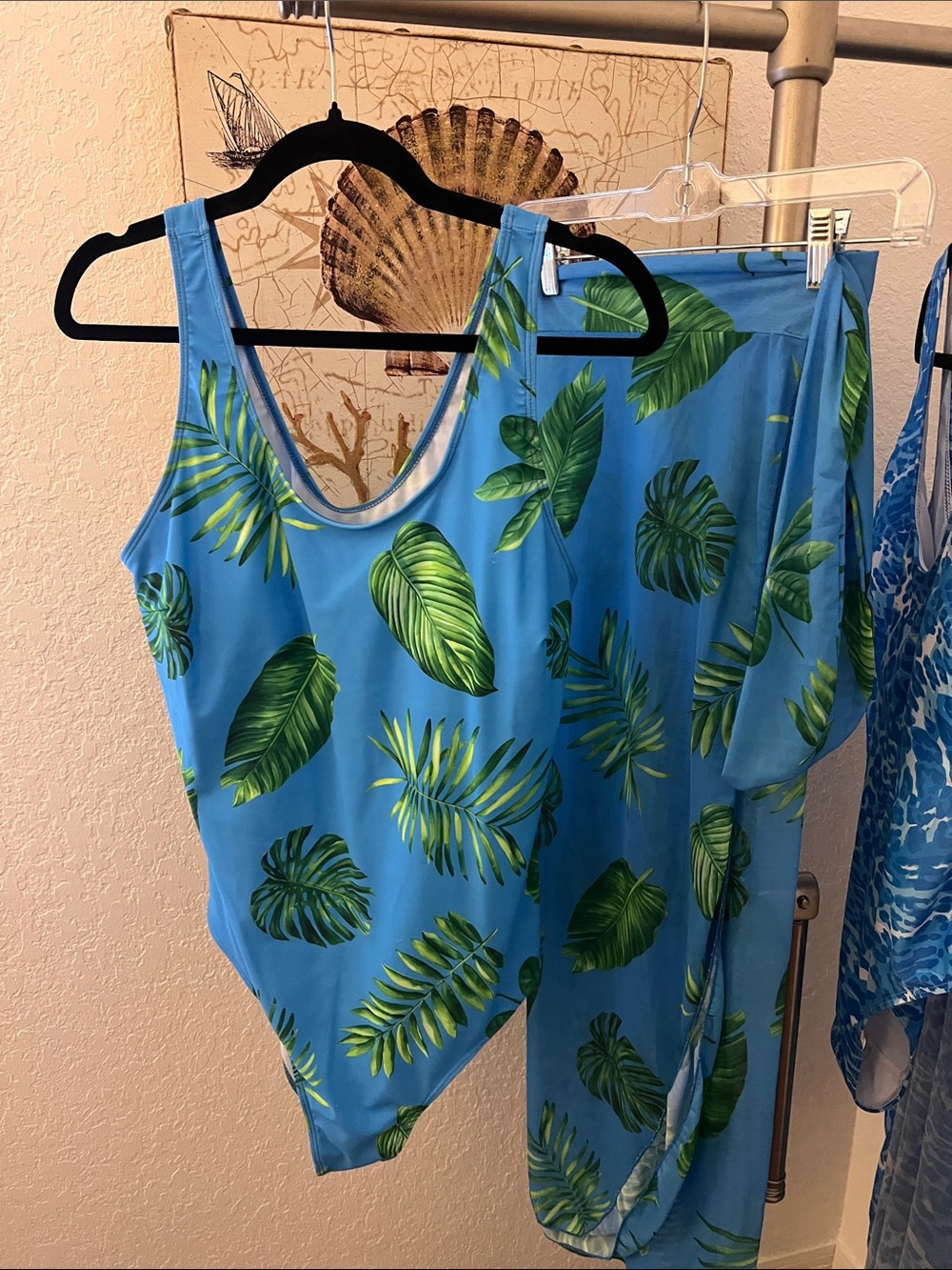 Blue Tropical Leaf One-Piece Swimsuit